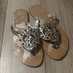 Not Rated Silver and Black Embellished Sandals